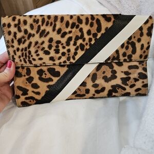 Leopard Print Clutch with Black and White Accents